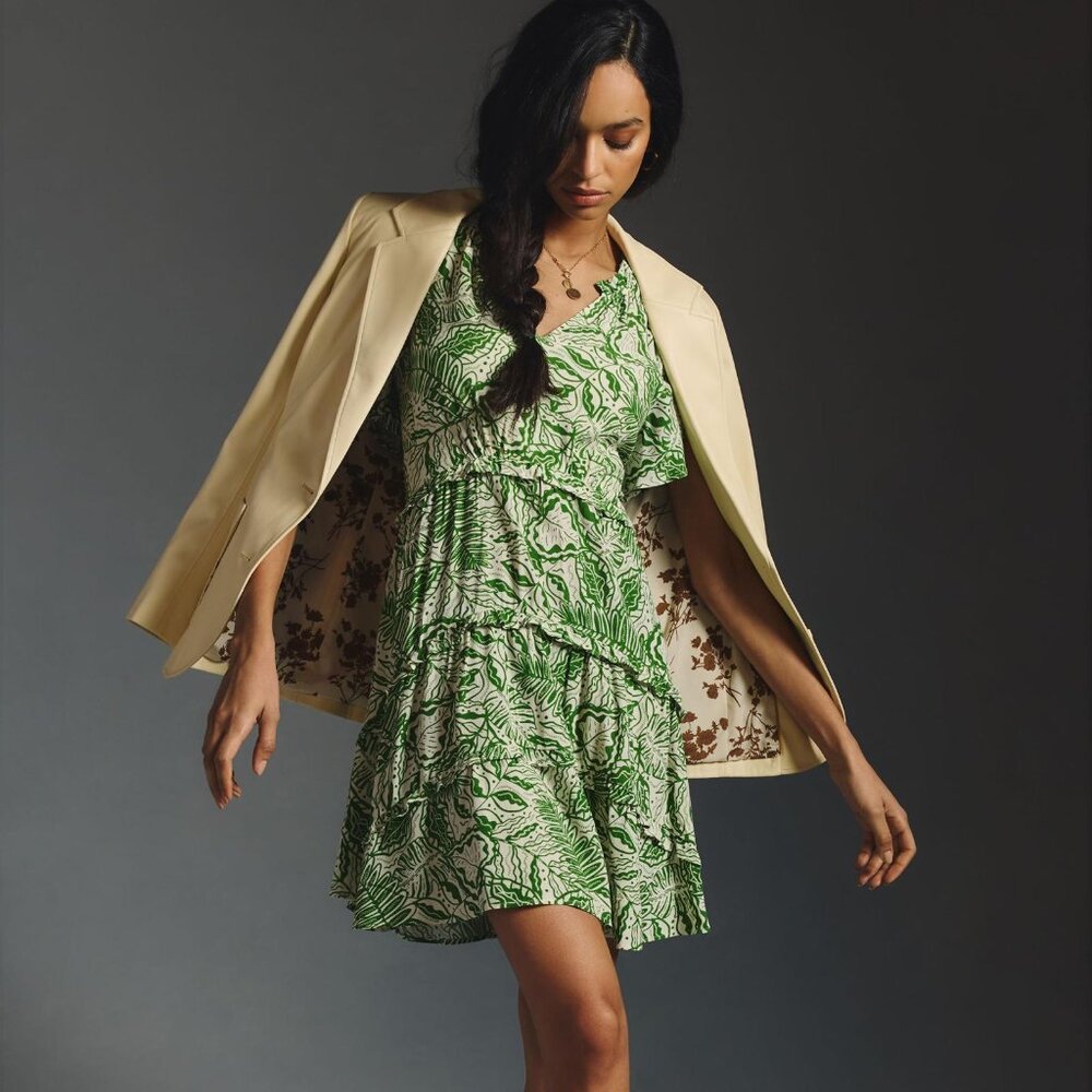 By Anthropologie Robin Tiered Dress, Size 1X Green